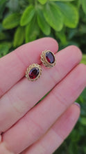 Load and play video in Gallery viewer, 0783: Vintage: 9ct Gold Rich Red Garnets Stud Earrings- nice weight, mature hues.
