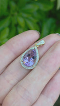 Load and play video in Gallery viewer, 2045: Vintage: 9ct Gold  Pear-Cut Amethyst Diamonds Pendant
