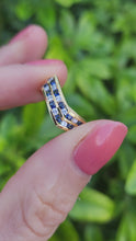 Load and play video in Gallery viewer, 0260: Vintage: 18ct Gold Cornflower Blue Sapphires Diamonds Wishbone/Stacker Ring
