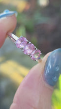 Load and play video in Gallery viewer, 2860: Vintage 9ct White Gold Pink Sapphires Trilogy Ring
