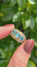 Cargar y reproducir el video en el visor de la galería, 2123: Vintage: 9ct Gold Blue Spinel Diamonds Cocktail Ring- Statement Weight
