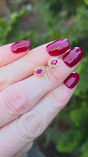 Load and play video in Gallery viewer, 2739: Vintage 18ct Gold Rubies Natural Diamonds Stud Earrings
