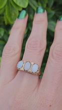 Load and play video in Gallery viewer, 0170: Vintage: 9ct Gold Cabochon White Opal Trilogy Ring- Date Mark 1974 -50 years old
