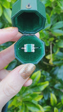 Load and play video in Gallery viewer, 5770: Vintage: 18ct White Gold Emerald Cut Emerald 6 Brilliant Cut Diamonds Dress Ring-
