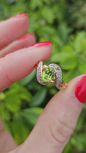 Load and play video in Gallery viewer, 0986: Vintage: 9ct Gold Illusion Set Peridot Diamonds Dress Ring- eclectic beauty.

