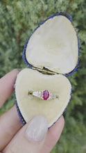 Load and play video in Gallery viewer, 627 Vintage: 14ct Gold Rubies Baguette Diamonds Art Deco Style  Ring
