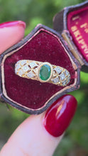Load and play video in Gallery viewer, 0627: Vintage 18ct Gold Emerald &amp; 18 Natural Sparkling Diamonds Ring
