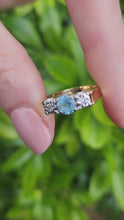 Load and play video in Gallery viewer, 8295: Vintage: 18ct Gold Blue Aquamarine Twin Diamonds Dress Ring- date mark 1973
