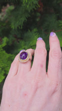 Load and play video in Gallery viewer, 6395: Vintage: 18ct Gold "Carbuncle" Lilac Amethysts 28 Seed Pearls Ring
