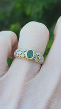 Load and play video in Gallery viewer, 0627: Vintage 18ct Gold Emerald &amp; 18 Natural Sparkling Diamonds Ring
