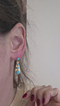 Load and play video in Gallery viewer, 2474 Antique 18ct Gold Cabochon Turquoises Drop Stud Earrings
