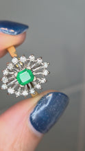 Load and play video in Gallery viewer, 2032: Vintage: 18ct Gold Emerald Diamonds Openwork Marquise Cluster Ring

