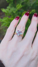 Load and play video in Gallery viewer, 2715 Vintage 18ct Gold Rubies Diamonds Geometric Set Ring
