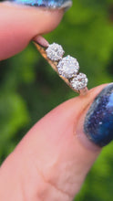 Load and play video in Gallery viewer, 0149Vintage: 18ct Gold Platinum Setting Round Brilliants Cut Diamonds (0.57ct) Trilogy Ring
