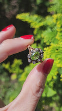Load and play video in Gallery viewer, 1374: Vintage: 9ct Gold Peridot Diamonds Flowerhead Ring- from 1976
