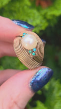 Load and play video in Gallery viewer, 1396: 9ct Woven Gold Cultured Pearl Turquoises Statement Ring
