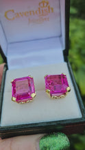 Load and play video in Gallery viewer, 0301: Vintage &amp; Old: 18ct Gold Emerald Cut Pink Sapphires Stud Earrings- Barbie Pink
