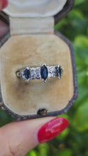 Load and play video in Gallery viewer, A8005: Vintage: 18ct White Gold Marquise Cut Blue Sapphires 16 Diamonds Dress/Stacker Ring- lovely symmetry
