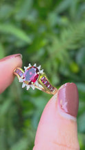 Load and play video in Gallery viewer, 1835: Vintage; 9ct Gold 9 Garnets 10 Diamonds Cocktail Ring- FAB
