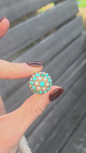 Load and play video in Gallery viewer, 2472 Vintage: 9ct Gold Turquoise Cultured Pearls &quot;Bombe&quot; Ring- From 1960
