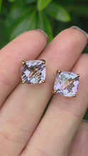 Load and play video in Gallery viewer, 2181: Vintage &amp; Exquisite 9ct Gold Square Cut Lilac Amethyst Stud Earrings

