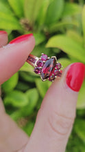 Load and play video in Gallery viewer, 1311: Vintage: 9ct Gold Marquise Cut Garnet Pink Tourmalines Ring-
