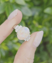 Load and play video in Gallery viewer, 2301 Vintage: 18ct Cabochon White Opal Natural Diamonds Cocktail Ring
