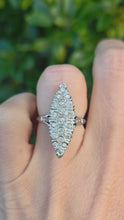 Cargar y reproducir el video en el visor de la galería, Vintage: 18ct White Gold Art Deco 12 Natural Diamonds {0.61ct} Navette Set  Ring
