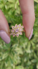 Load and play video in Gallery viewer, 8259: Vintage; 9ct Gold Pink Sapphires Diamonds Flower Head Cocktail Ring
