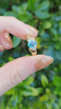 Load and play video in Gallery viewer, 5919: Vintage; 9ct Gold Swiss Blue Topaz Brilliant Cut Diamonds Cocktail Ring- sparkling beauty
