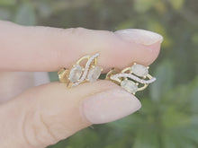 Load and play video in Gallery viewer, 2173 Vintage: 9ct Gold Mint Green Topaz 16 Natural Diamonds Stud Earrings
