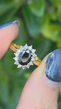 Load and play video in Gallery viewer, 6206 Vintage: 18ct Gold French Blue Sapphire 14 Diamonds Cluster Ring- From 1990
