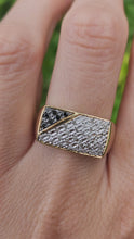 Load and play video in Gallery viewer, 6106Vintage: Heavy 9ct Gold Black White Diamonds Signet Ring- sparkling statement
