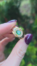 Load and play video in Gallery viewer, 6305Vintage:: 18ct Mixed Gold Emerald Diamonds Target Ring- total statement piece
