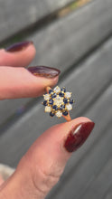 Cargar y reproducir el video en el visor de la galería, 6271 Vintage: 18ct Gold French Blue Sapphires Diamonds Flower Head Cluster
