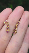 Load and play video in Gallery viewer, 2426 Vintage; 9ct Gold Rubies Drop/Dangle Stud Earrings

