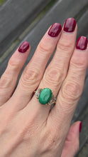 Load and play video in Gallery viewer, 2487 Vintage; 9ct Gold Large Malachite Aquamarines Cocktail Ring
