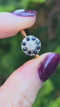 Load and play video in Gallery viewer, 6255 Vintage: 18ct Gold Diamond Blue Sapphires Daisy Ring
