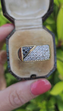 Load and play video in Gallery viewer, 7579: Vintage: heavy 9ct Gold Black White Diamonds Signet Ring- sparkling statement
