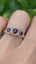 Cargar y reproducir el video en el visor de la galería, Vintage: 9ct Gold Rubies Trilogy 38 Natural Diamonds Dress Ring
