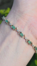 Load and play video in Gallery viewer, 2112: Vintage: 9ct Gold 14&nbsp; Emeralds 13 Diamonds Bracelet (18cm)- a natural beauty
