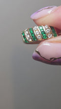 Load and play video in Gallery viewer, 1105 Vintage: 18ct Gold Emeralds &amp; Natural Sparkling Diamonds Dress Ring

