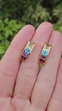 Load and play video in Gallery viewer, 0969: Vintage: 9ct Gold Princess Cut Multi-Gem Stud Earrings-
