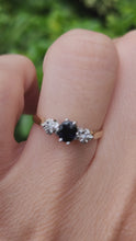 Load and play video in Gallery viewer, 1926: Vintage: 18ct Gold French Blue Sapphire Diamonds 3-Stone Straight Ring- From 1973
