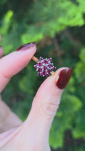 Load and play video in Gallery viewer, 6186 Vintage: 18ct Gold Rich Red Rubies Cluster Ring-From 1974
