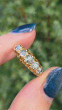 Cargar y reproducir el video en el visor de la galería, Antique Edwardian: 18ct Gold 5 Natural Diamonds Boat Ring- Over 100 years old

