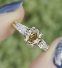 Load and play video in Gallery viewer, Vintage: 14ct White Gold Pear Cut Cognac Diamond (0.63ct) Diamonds 3 -Stone Ring - a rare, sparkling find.
