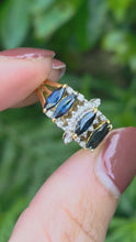 Cargar y reproducir el video en el visor de la galería, 2098: Vintage: 18ct Gold 5 Sapphires Diamonds Half-Hoop Dress Ring- Fabulous
