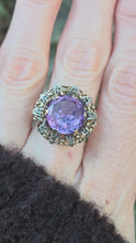 Load and play video in Gallery viewer, 2687: Vintage &amp; Rare 14ct Gold Colour Change Purple Sapphire 10 Diamonds Cocktail Ring
