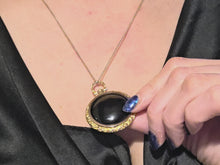 Load and play video in Gallery viewer, 2736 Victorian 9ct Gold Large Ornate Black Onyx Pendant &amp; Chain (55cm)

